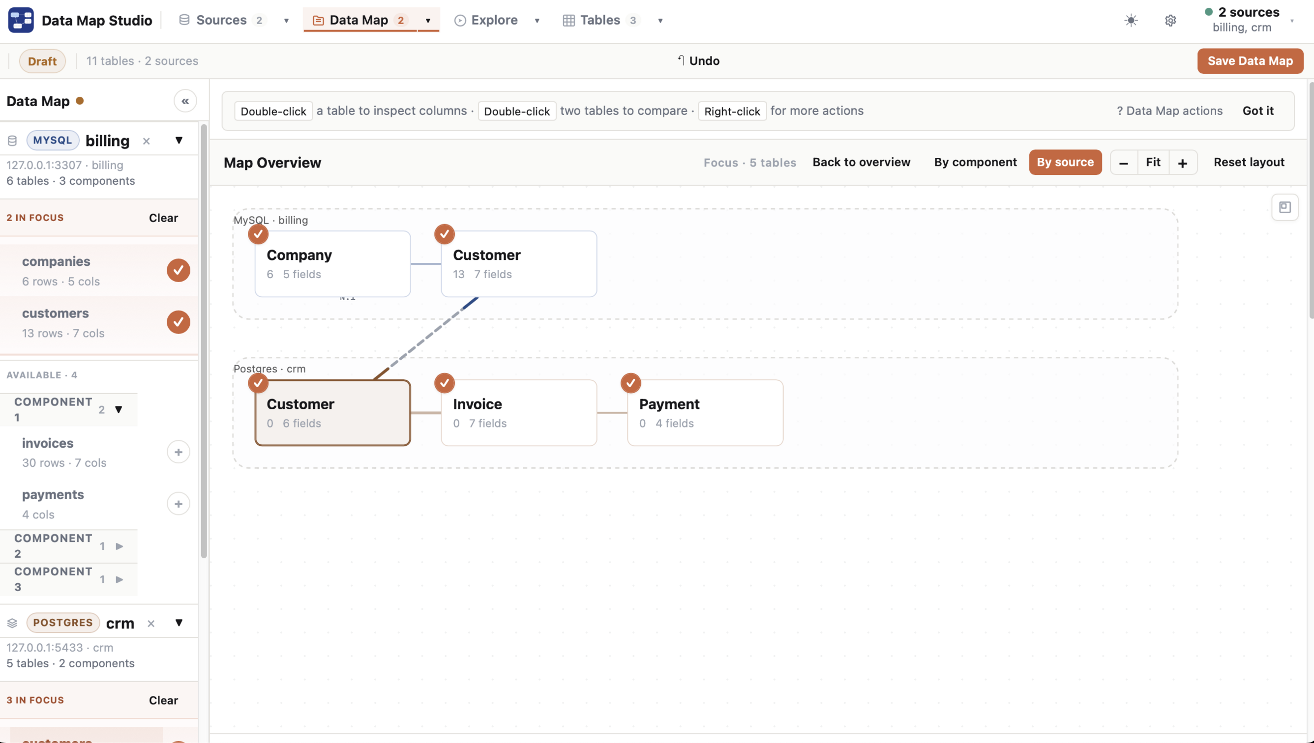 Focus mode for inspecting part of a Data Map.