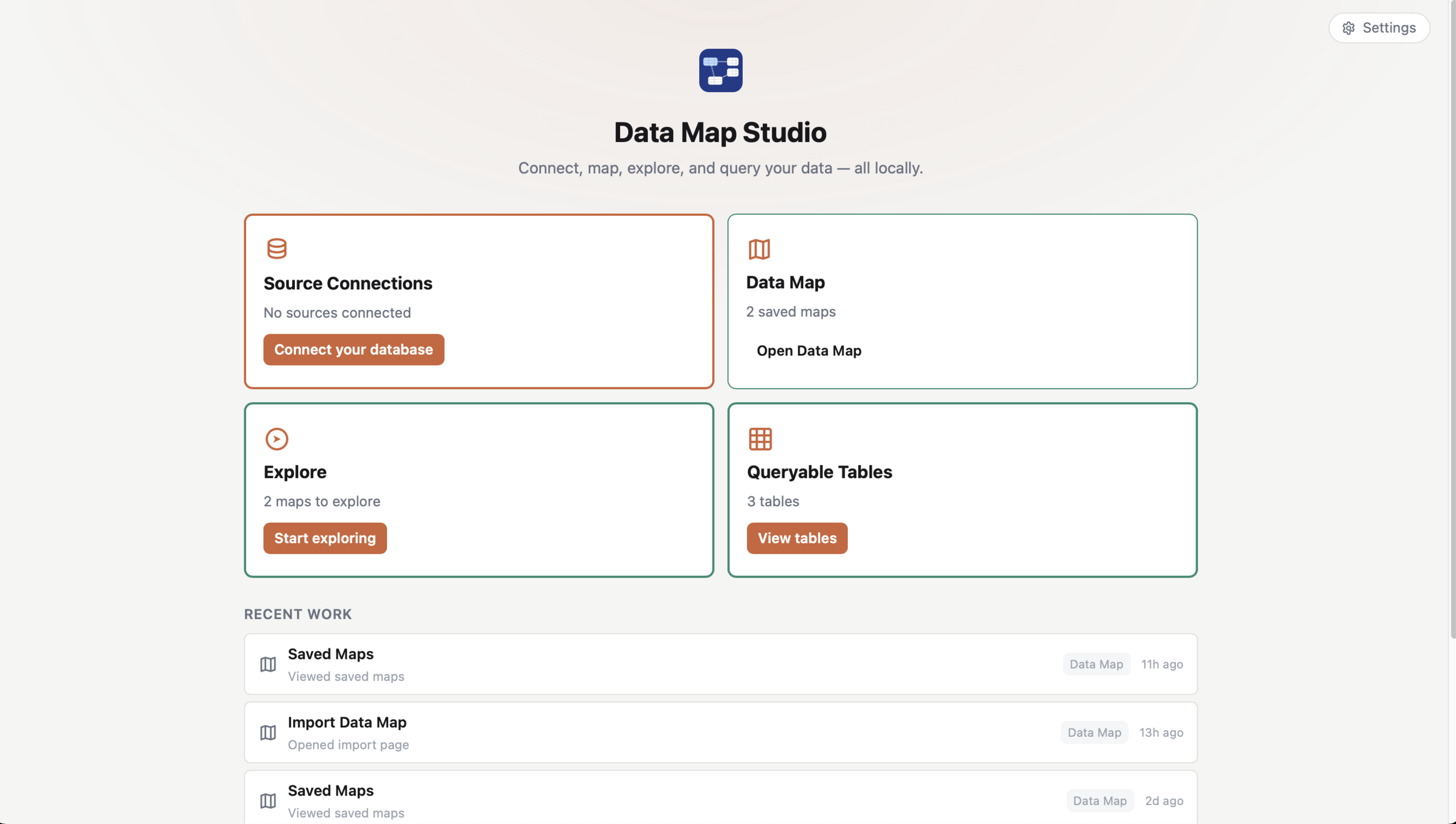 Data Map Studio overview screen.